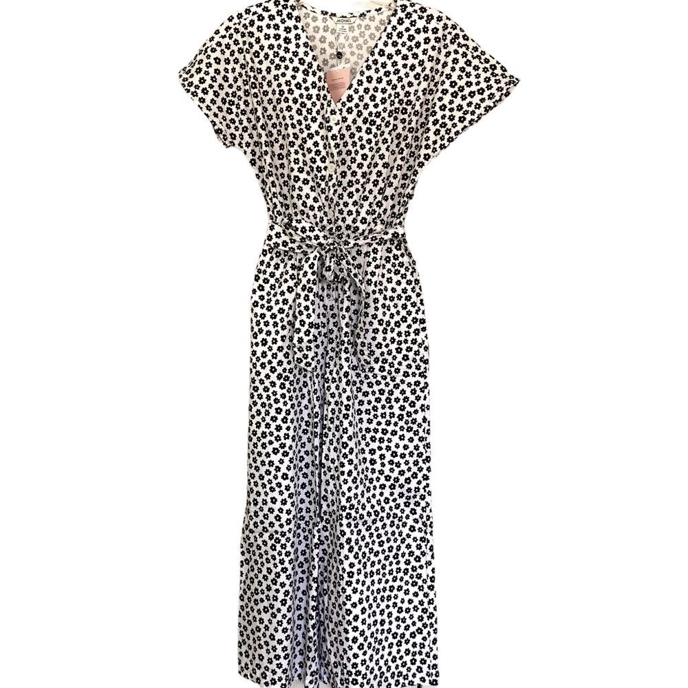 Monki ASOS Black White Floral Playsuit XS Retro Short Sleeve Romper Jumpsuit